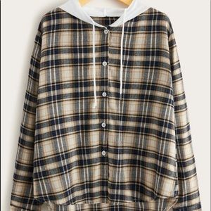 Plaid Button Down Hooded Top
